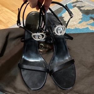 Gucci black satin gg logo rhinestone 7.5